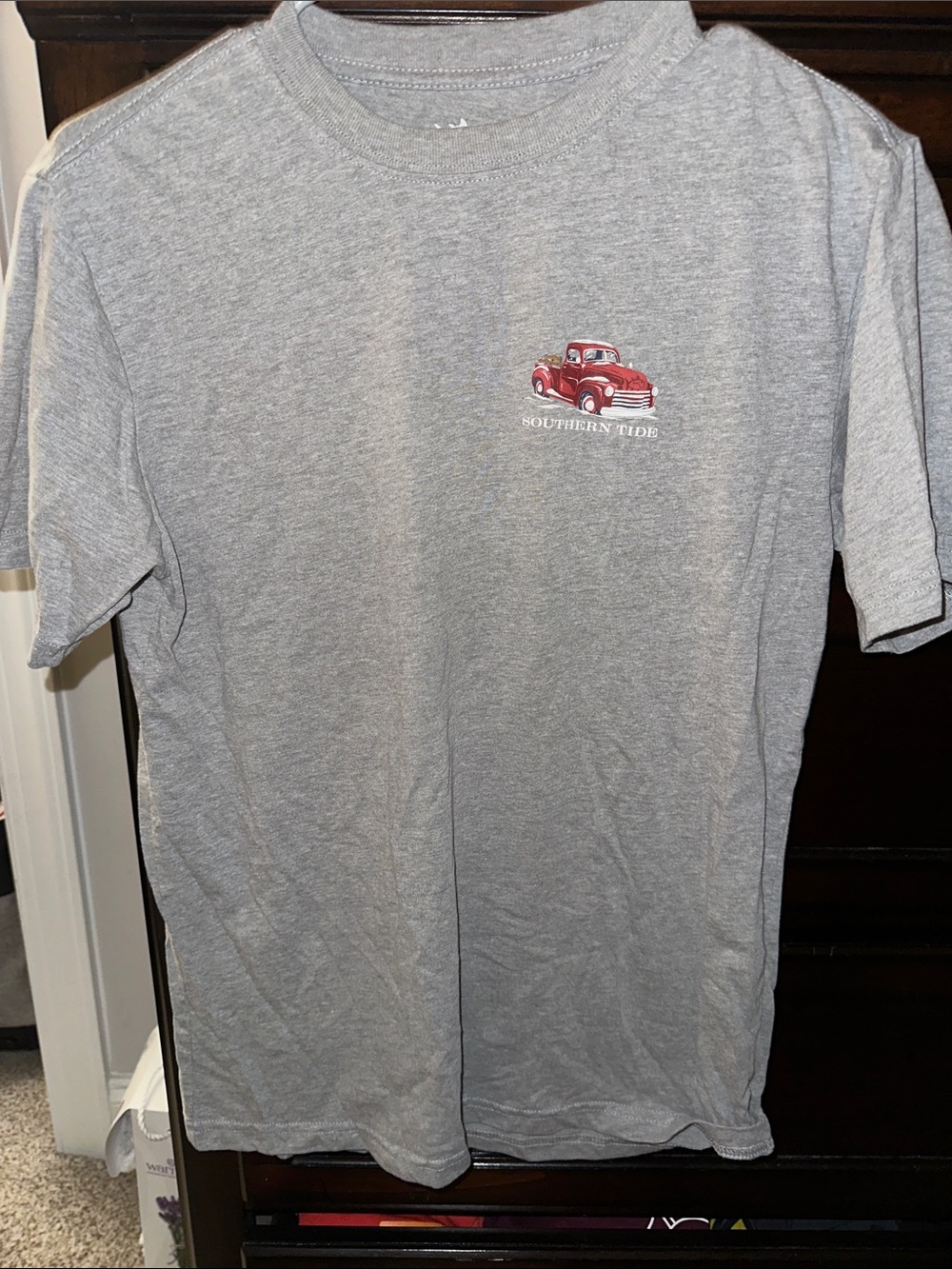 Southern Tide Gray Short-Sleeve Tee with Red Truck Graphic